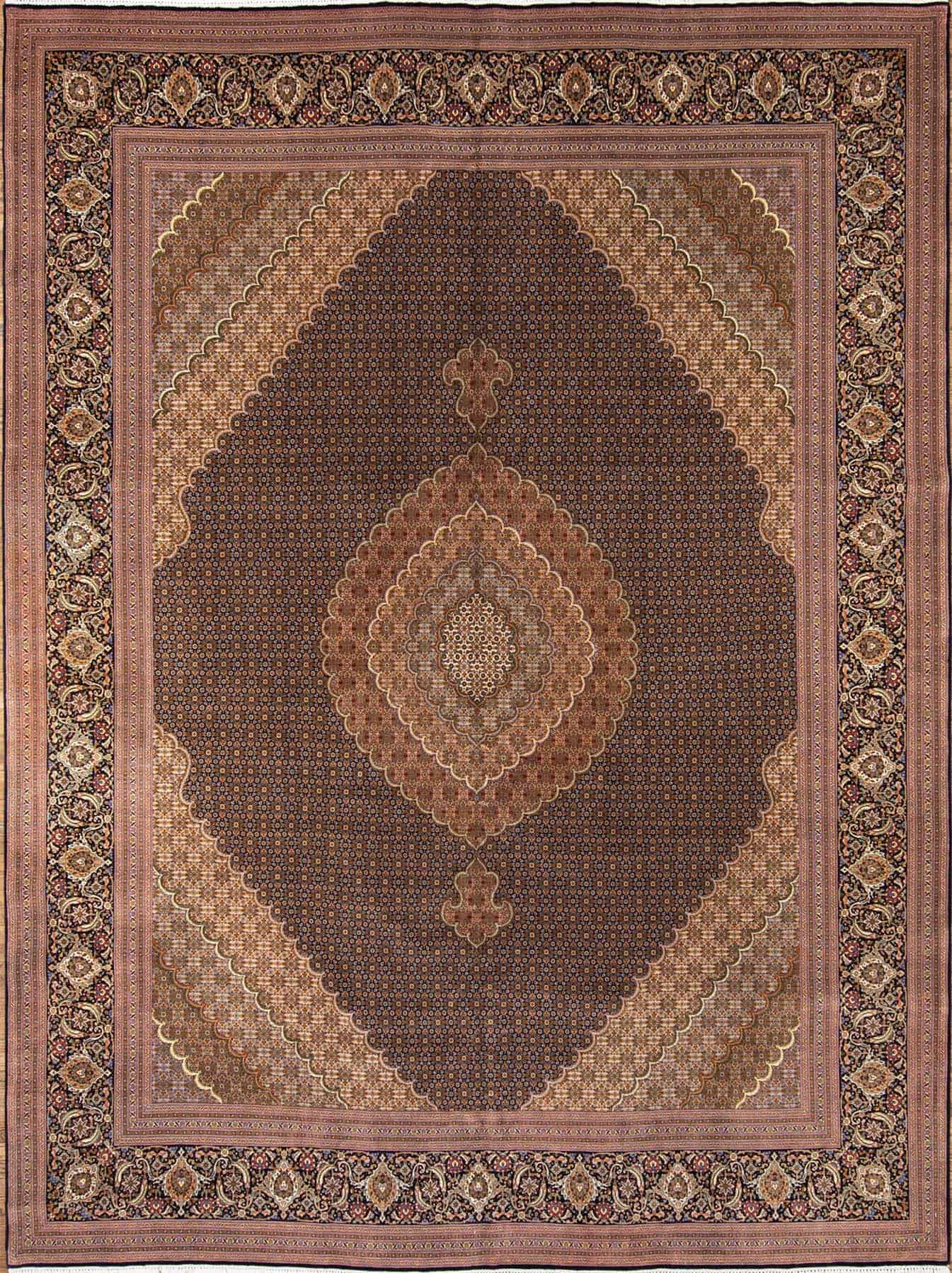 Old Traditional Rug, Handmade Persian Tabriz rug with black and brown colors. Size 10x13.2