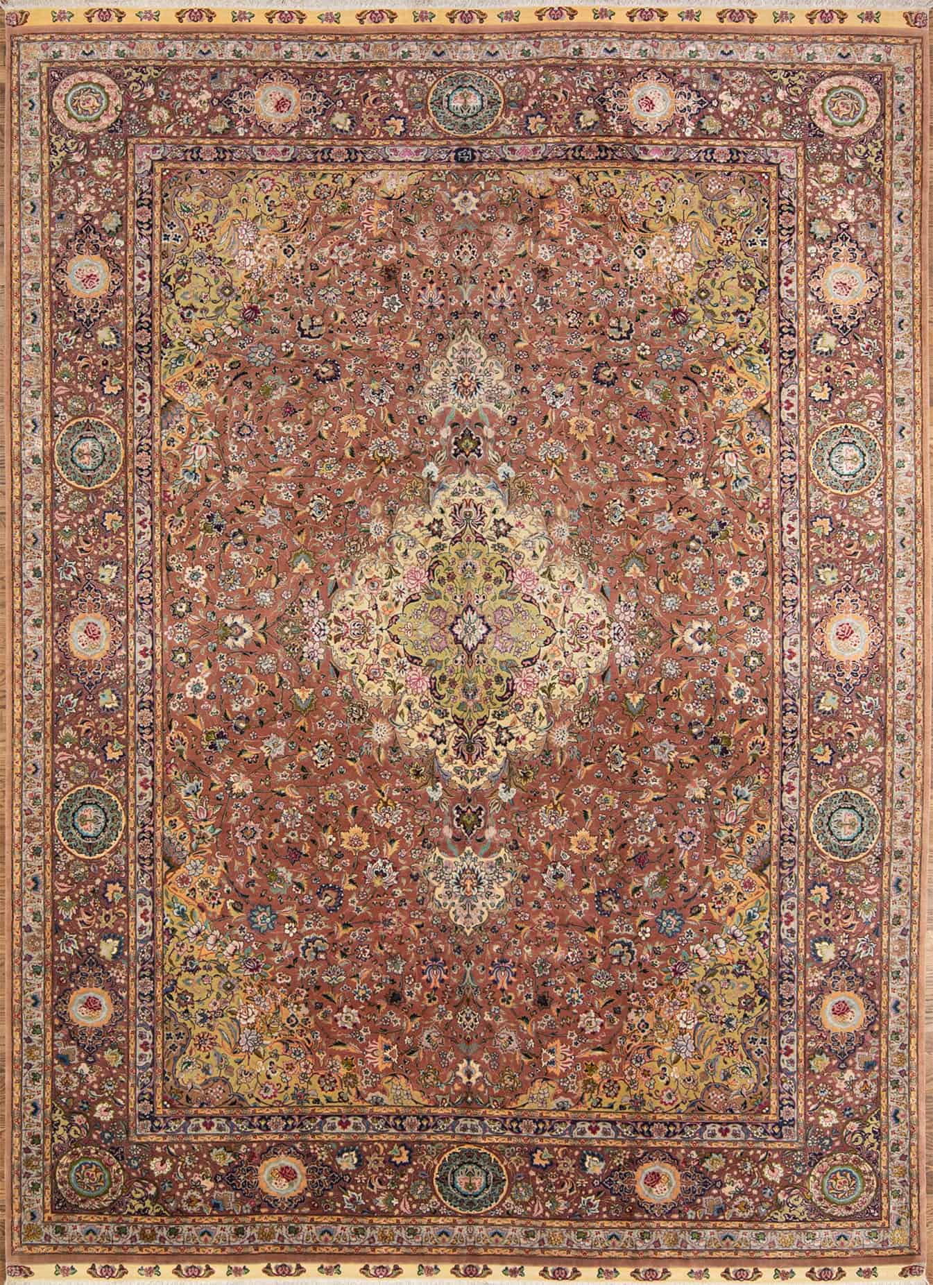 Colorful Persian rug. Beautiful hand knotted floral Persian Tabriz rug in mauve and purple colors made of wool and silk. Size 8.2x11.7.
