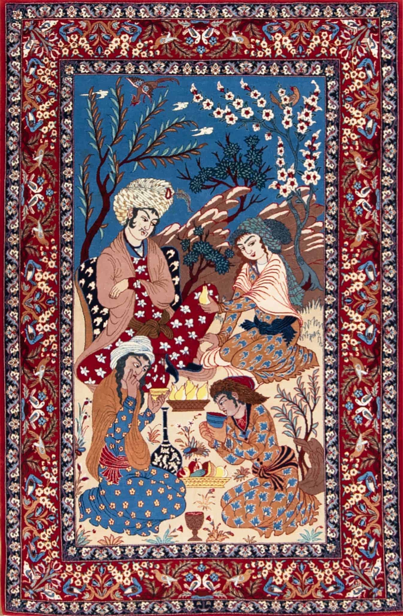 Hand woven wall rug, Old Persian Isfahan rug, Omar Khayyam pictorial rug. Size 3.7x5.9.