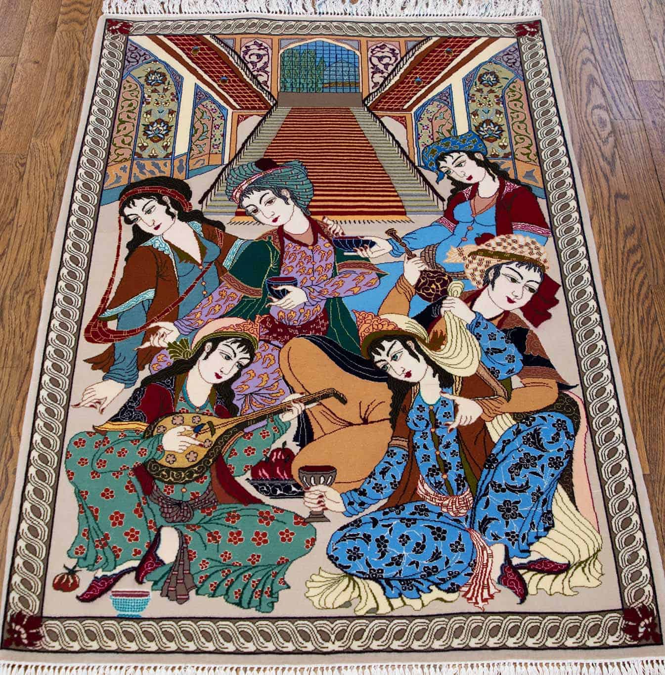 Rug wall hanging, handmade Persian Isfahan rug. Size 2.9x4.4.