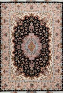An exquisite handmade black and white rug, handmade Persian Tabriz wool and silk. Size 5.1x7.