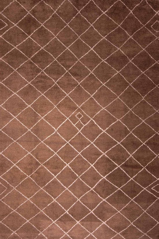 Moroccan style rug in checked design in brown color made of soft and fluffy wool. size 9x11.9.