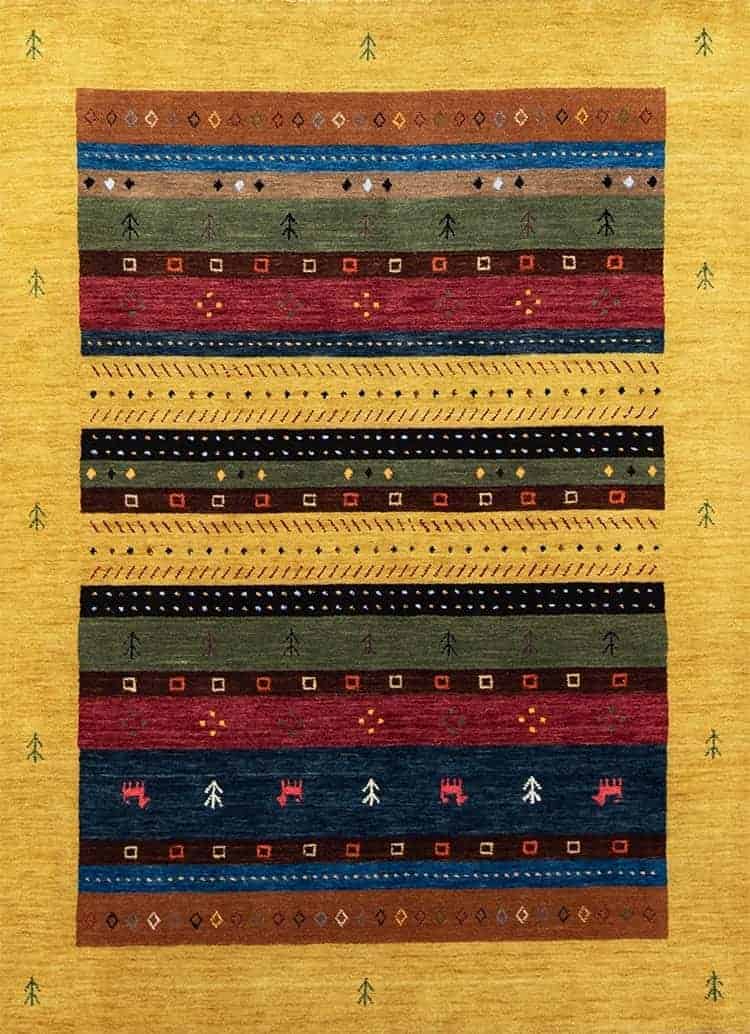 Handmade Mustard rug for living room, Gabbeh style Indian wool rug. Size 5.2x6.10.