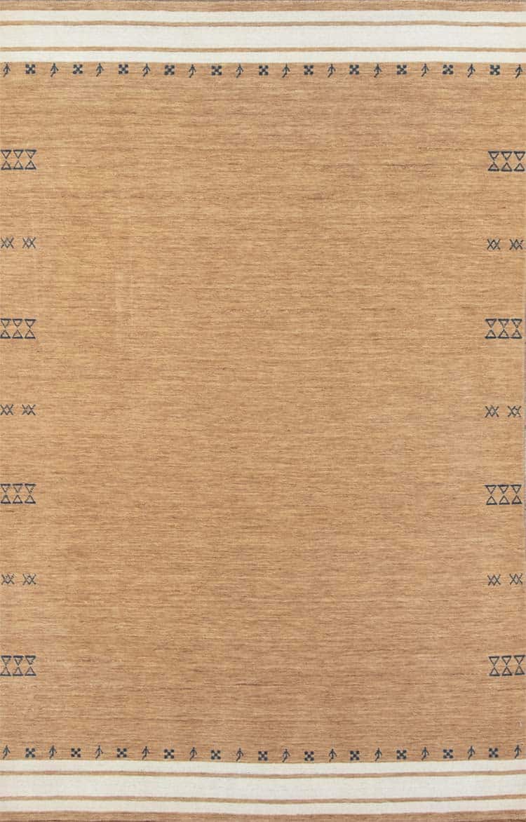 5x8 area rug, small beige area rug in Gabbeh style crafted in India.