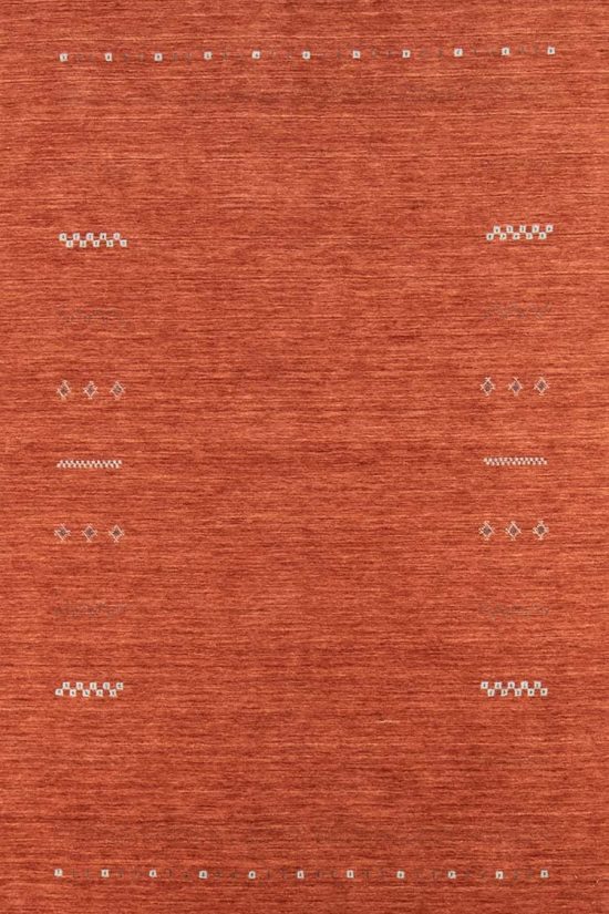 Modern rust area rug crafted in India made of 100% wool. Size 5.4x8.1.