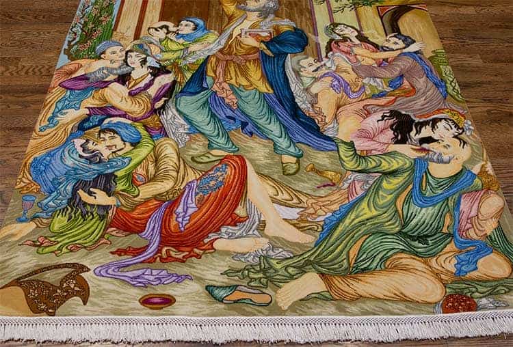 Handmade Picturesque Hafez Shirazi Carpet made of wool and silk. Size 4.10x6.5.