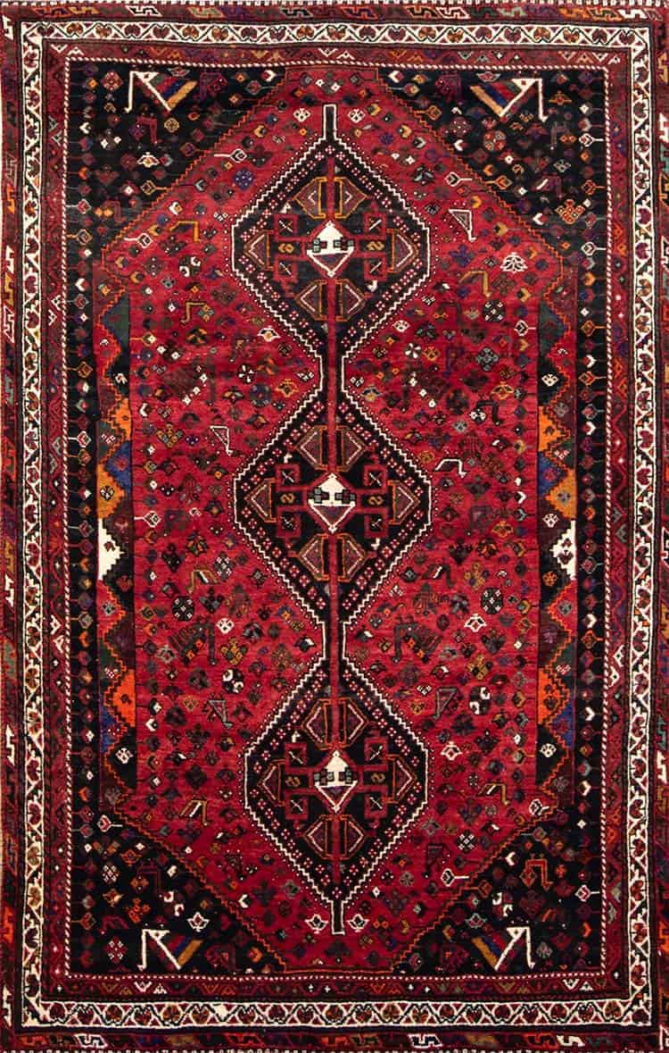 Southwestern rugs, handmade wool Persian Shiraz Southwester rug in red color. Size 5.6x8.8.