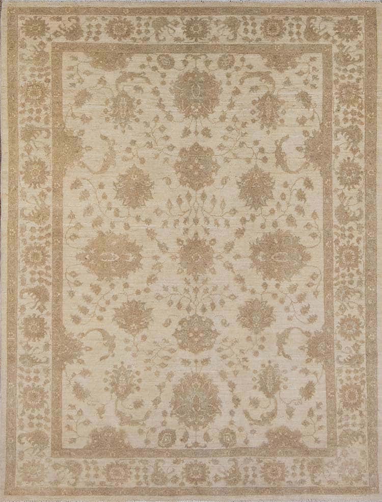 Oriental rug, floral taupe and cream oriental rug made from wool. Size 5x6.4.