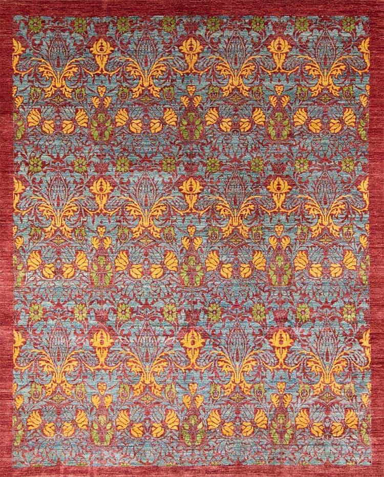 Red and yellow rug, quality handmade designer rug made from fine wool crafted in Pakistan. Size 7.10x9.9.