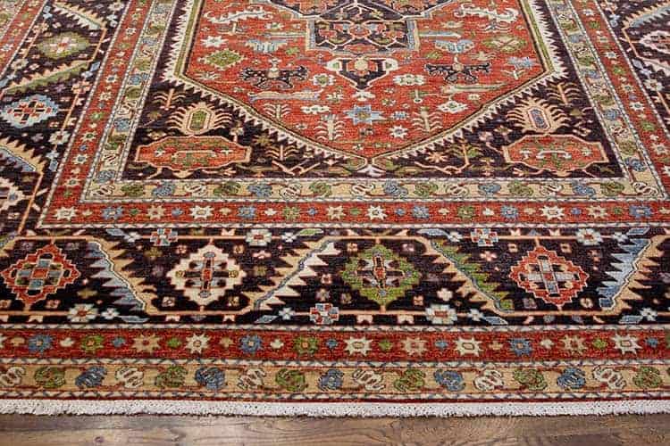 Rust rug, handmade geometric rug in Serapi style made from handspun wool. Size 9.3x12.2.