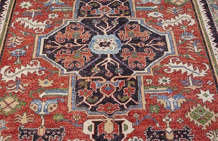 Rust rug, handmade geometric rug in Serapi style made from handspun wool. Size 9.3x12.2.