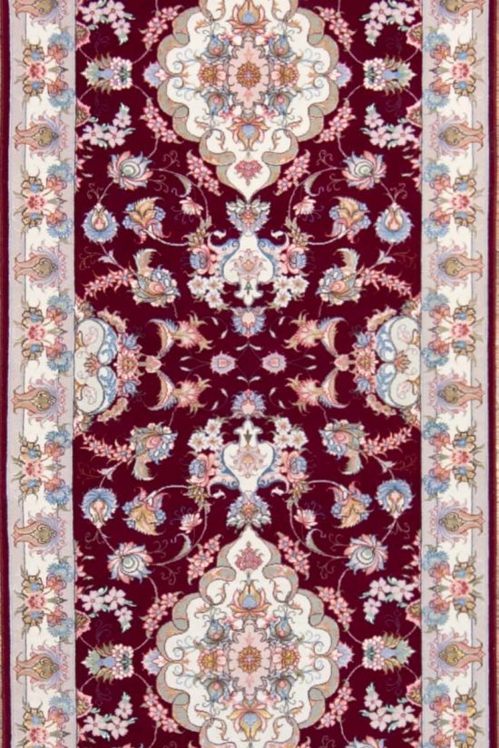 Runner rugs for hallways, wool and silk Persian Tabriz runner rug in purple red color. Size 2.10x8.1.