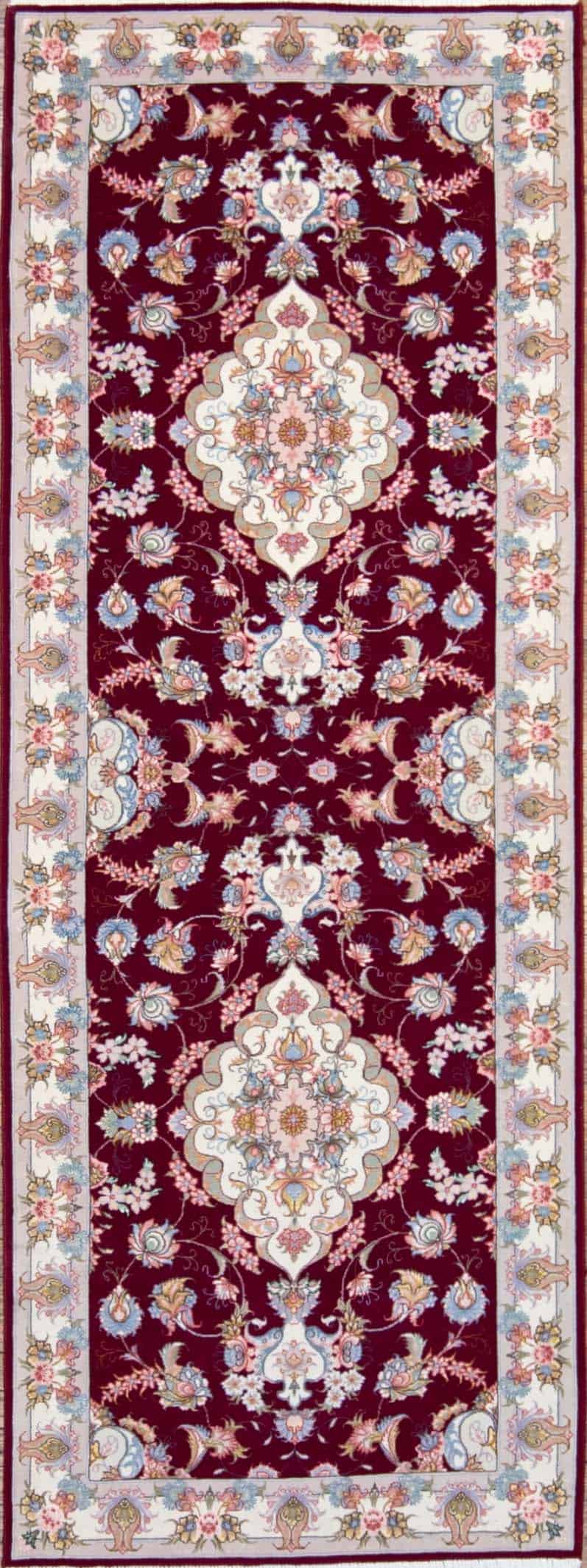 Runner rugs for hallways, wool and silk Persian Tabriz runner rug in purple red color. Size 2.10x8.1.