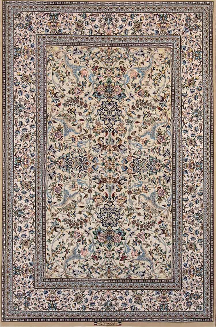 Marble rug, hand Knotted Persian Isfahan Rug in marble color made from kurk wool and silk. Size 5x7.7.