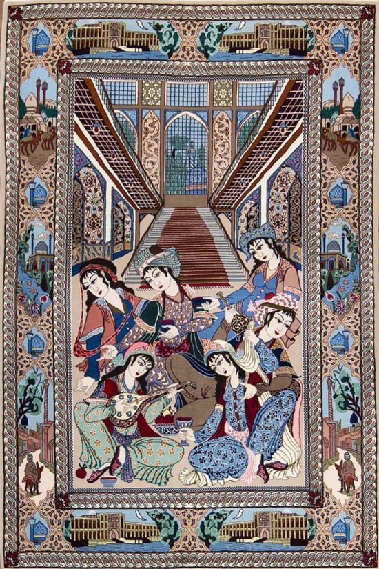 Hand knotter Persian Isfahan pictorial rug included in our rug sale Chicago. Size 3.9x5.8