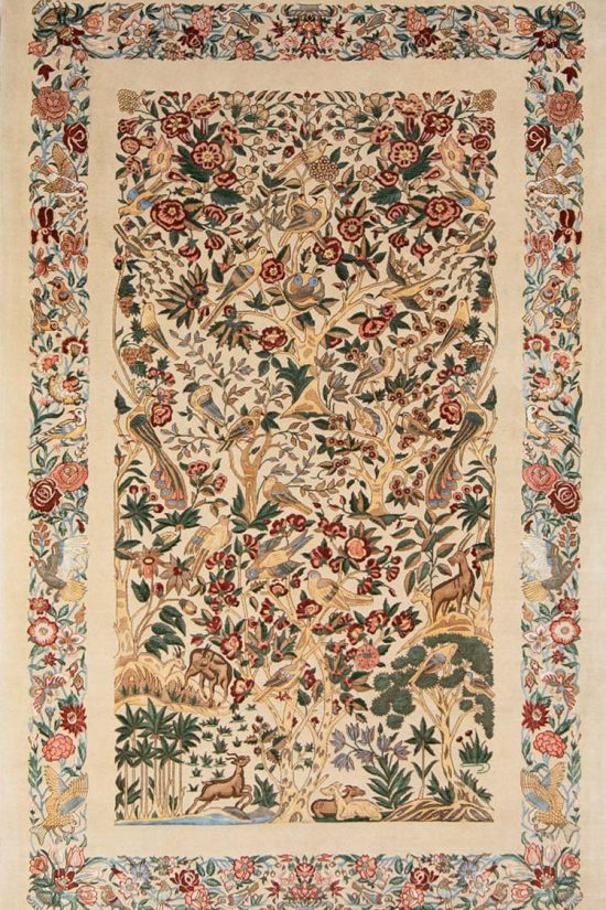 4x7 Qum Persian rug, handmade Persian Qum rug made of kork wool and silk.