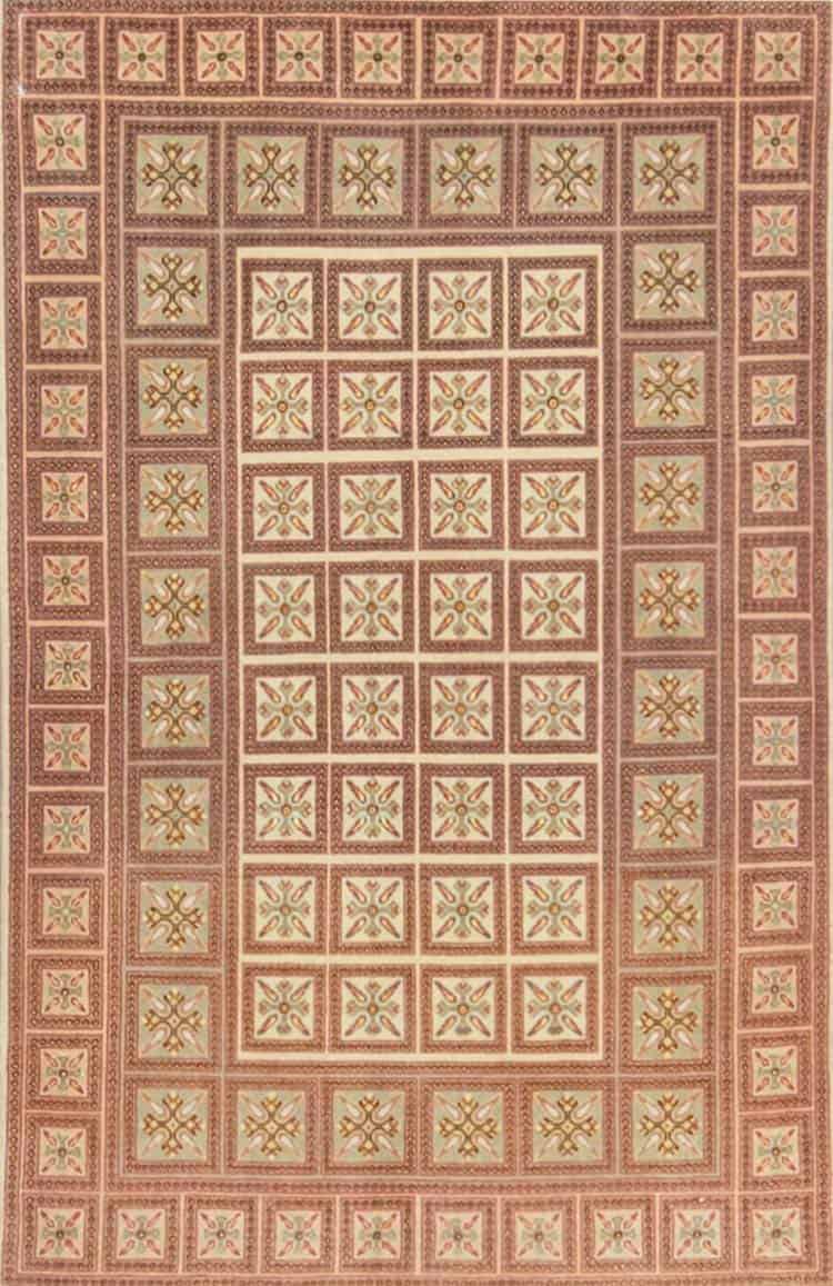 A unique handmade carpet from Iran in beige and brown colors made of wool and silk. Size 2.8x4.2.