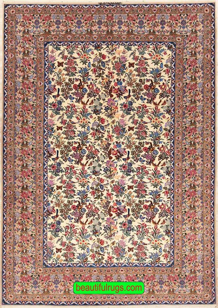 Handmade Gol o Bolbol Rug, Persian Isfahan Rug, Allover Design Rug, size 7x10.2