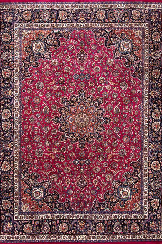 Living room rugs, Persian Mashad 10x12 rug in raspberry red color for living room.