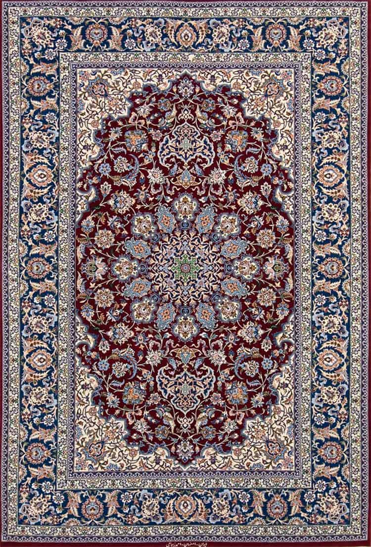 Real Persian rug. Handmade Persian Isfahan vegetable dye rug with red and blue colors. Size 4.10x7.