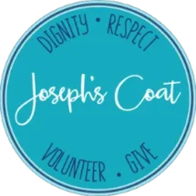 Teal circular logo with "Joseph's Coat" in the center, symbolizing community spirit. The outer ring reads "Dignity • Respect • Volunteer • Give," embodying Minnesota's values of togetherness and support.