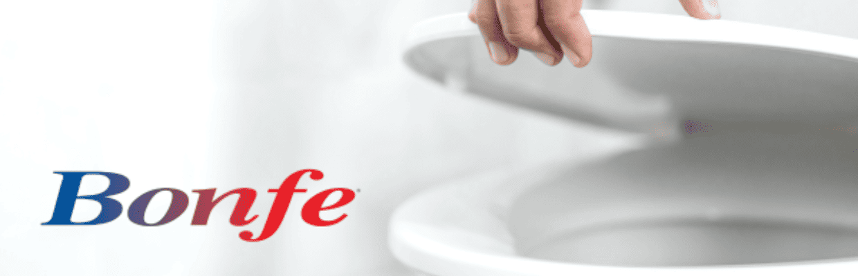 A hand lifting a toilet seat showcases the Bonfe logo on the left, reminiscent of an exclusive look for Bonfe Insider this January 2025.