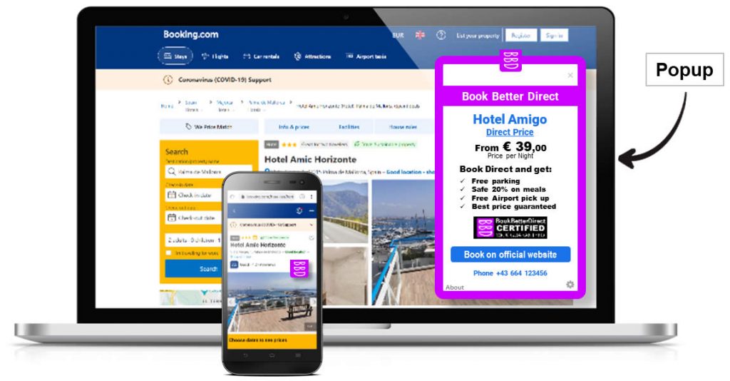 direct booking pop up on all major booking platforms