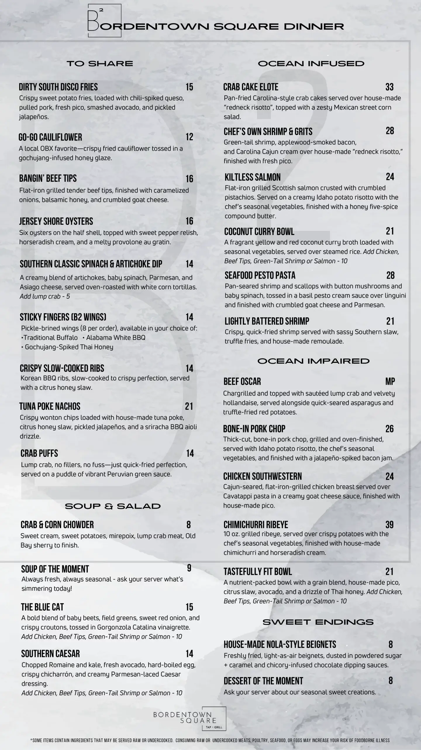 Bordentown Dinner Food Menu