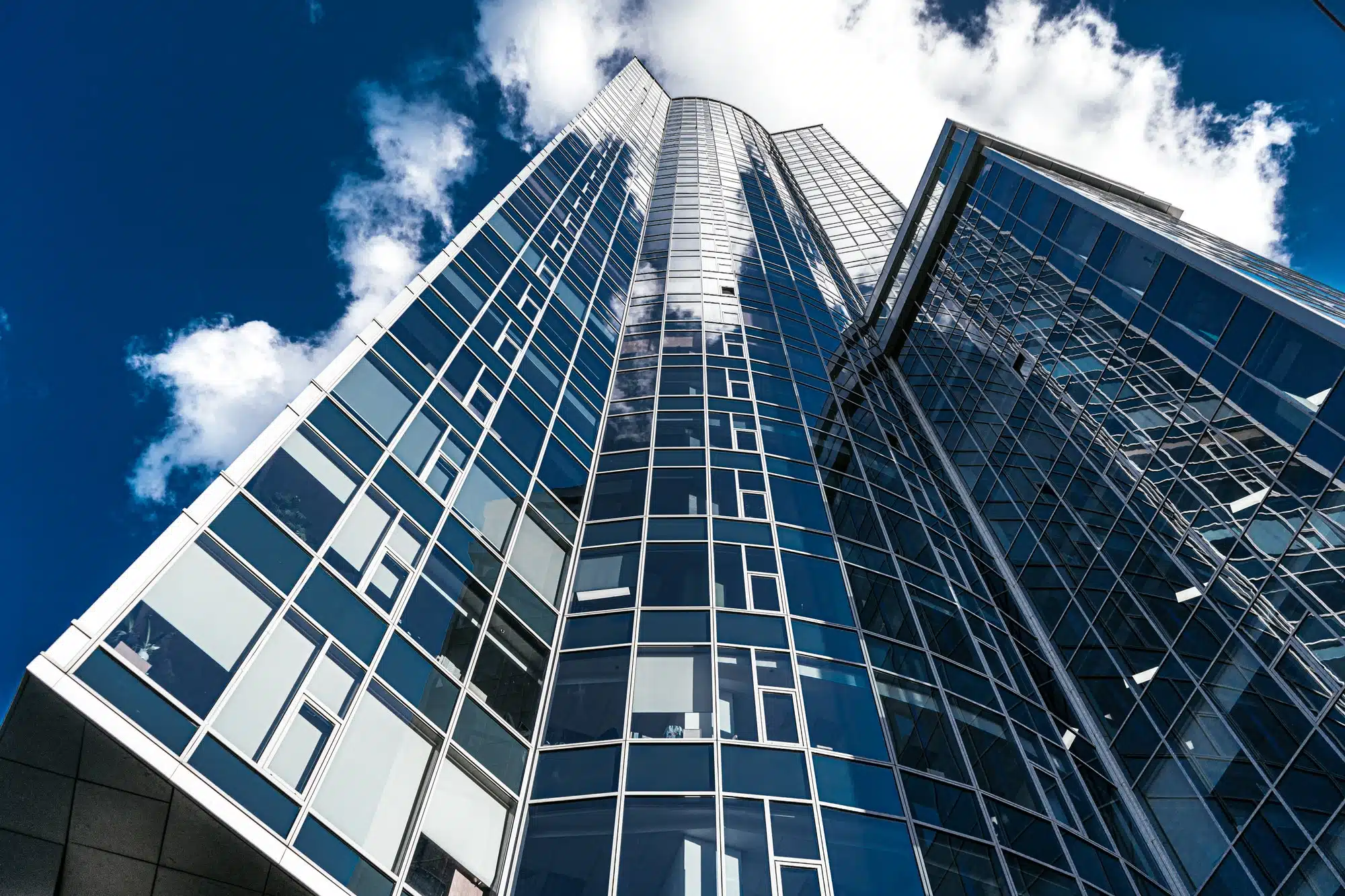 Modern office buildings in the financial district. low angle view of skyscrapers