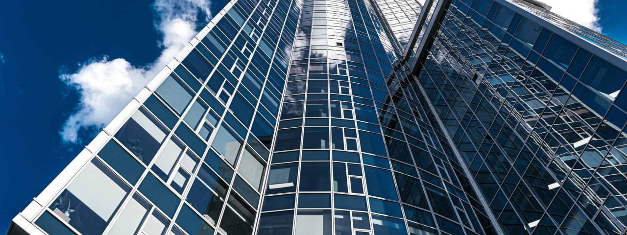 Modern office buildings in the financial district. low angle view of skyscrapers