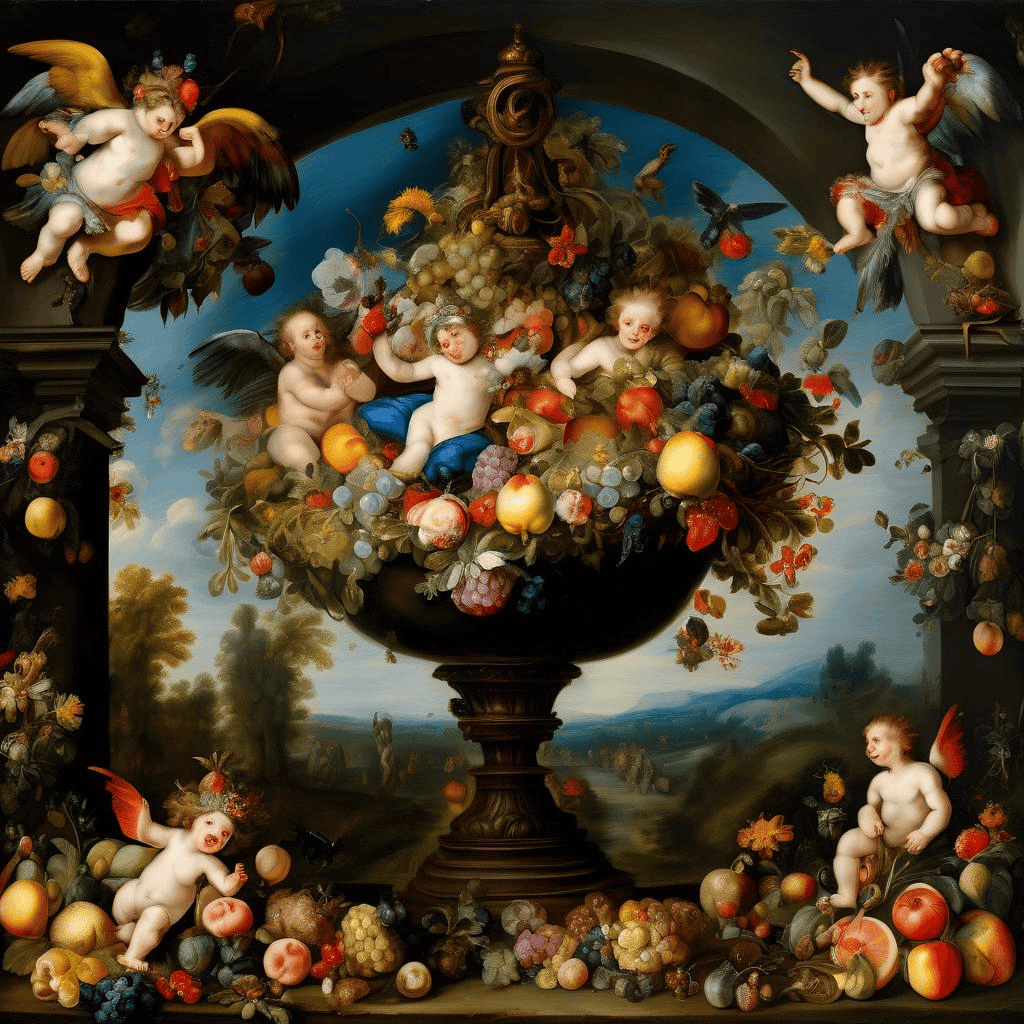 Festoon of Flowers and Fruits and Cherubs – Jan Brueghel the Elder