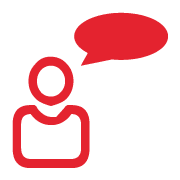 Red icon of a person with a speech bubble above their head, emphasizing communication and highlighting why choose us.