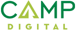 Logo with the word "CAMP" in larger green letters, with the "A" stylized as a triangle. Below, the word "DIGITAL" appears in smaller green letters.