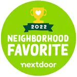 Green circular badge with a yellow trophy, text reading "2022 Neighborhood Favorite" and "nextdoor" underneath—celebrating top Twin Cities home services providers.