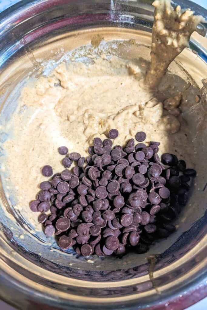 batter with dark chocolate chips not mixed in