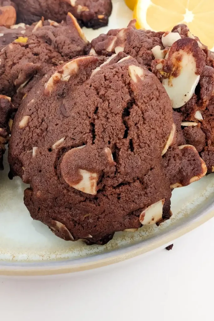 double chocolate almond cookie close up