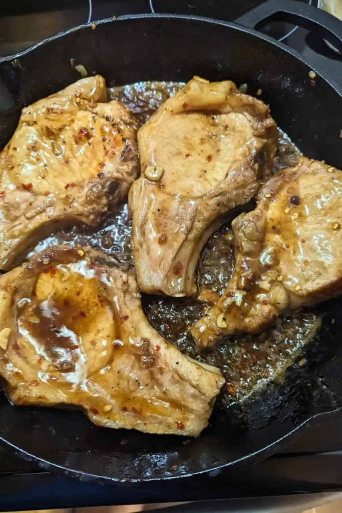 caramelizing asian pork loin in cast iron grill pan