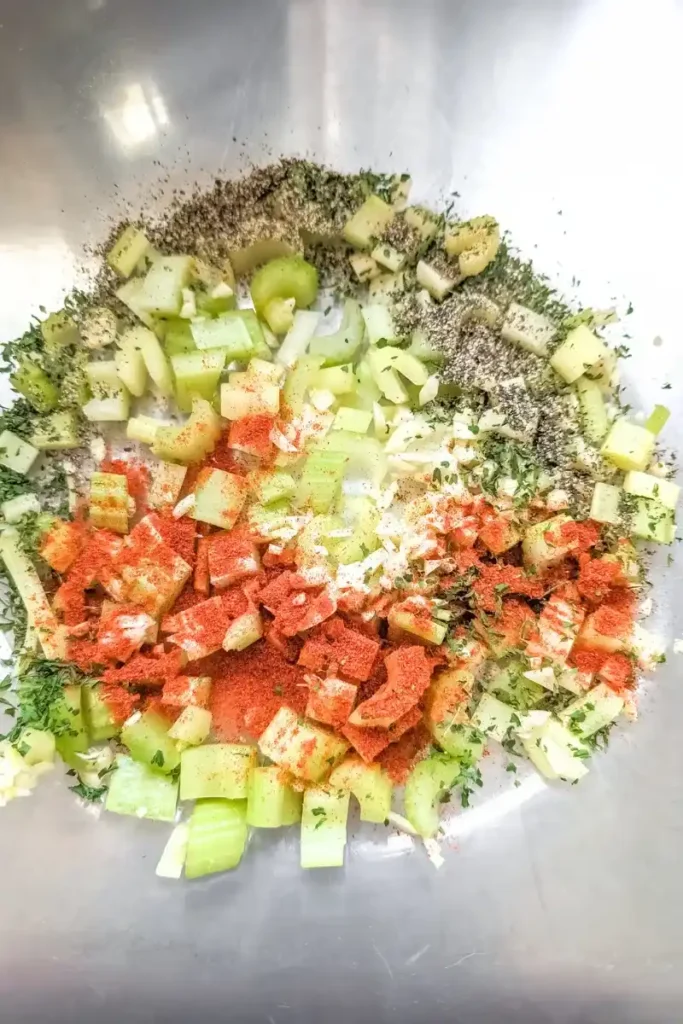 chopped celery and spices for potato salad