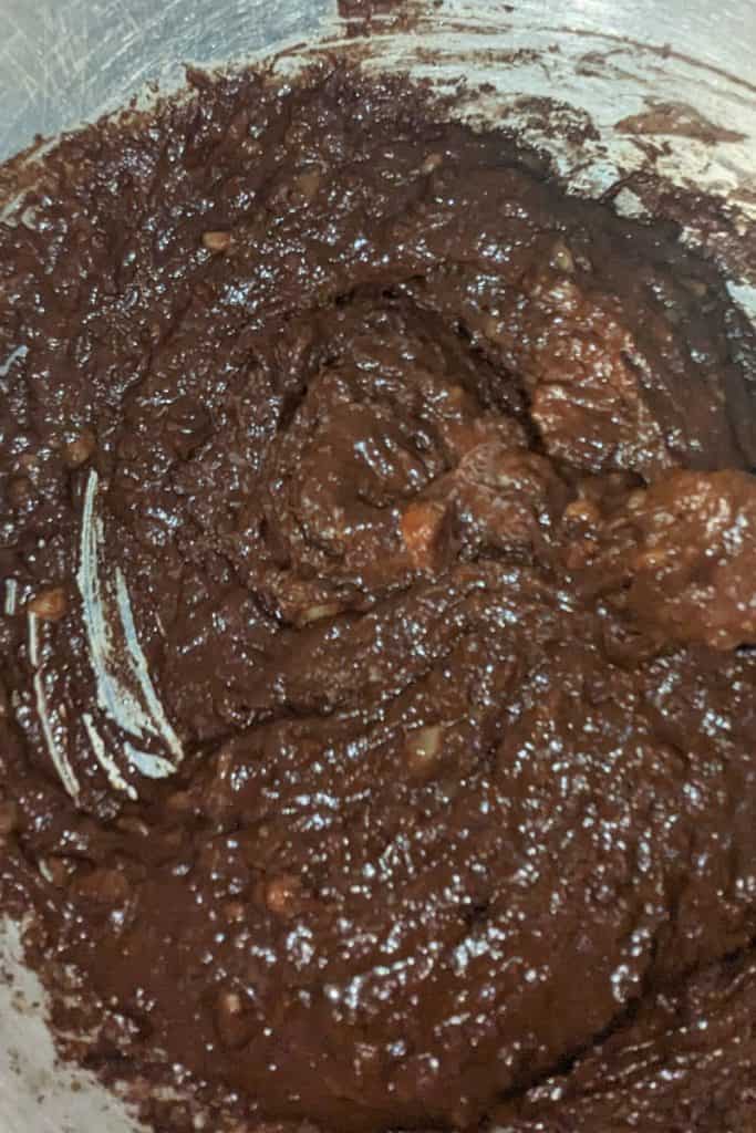 blending banana and honey into eggless chocolate brownie batter