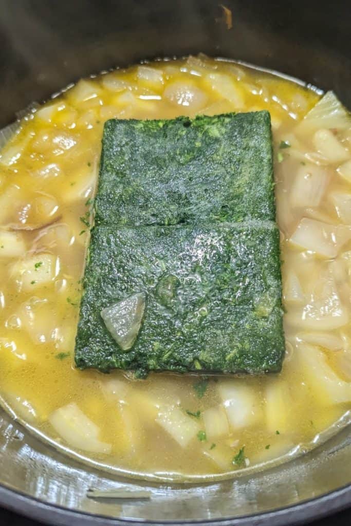 Add the frozen spinach to soup