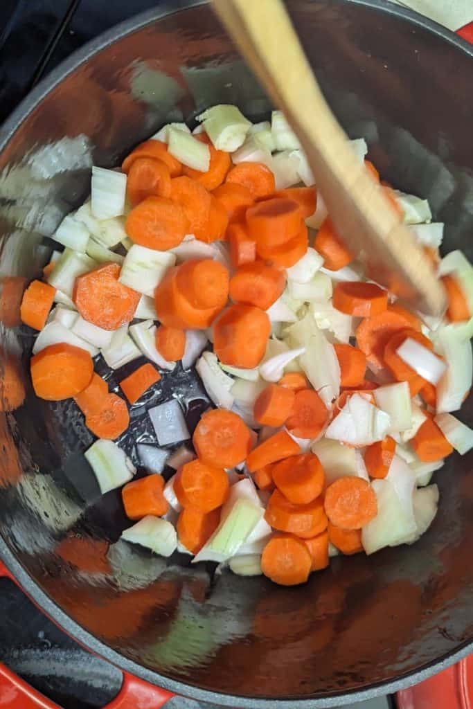 adding carrot fennel onion to saute in Dutch oven