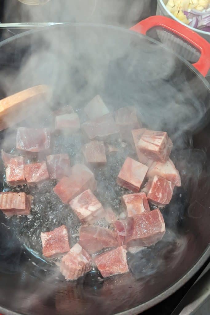 brown the stew meat on high