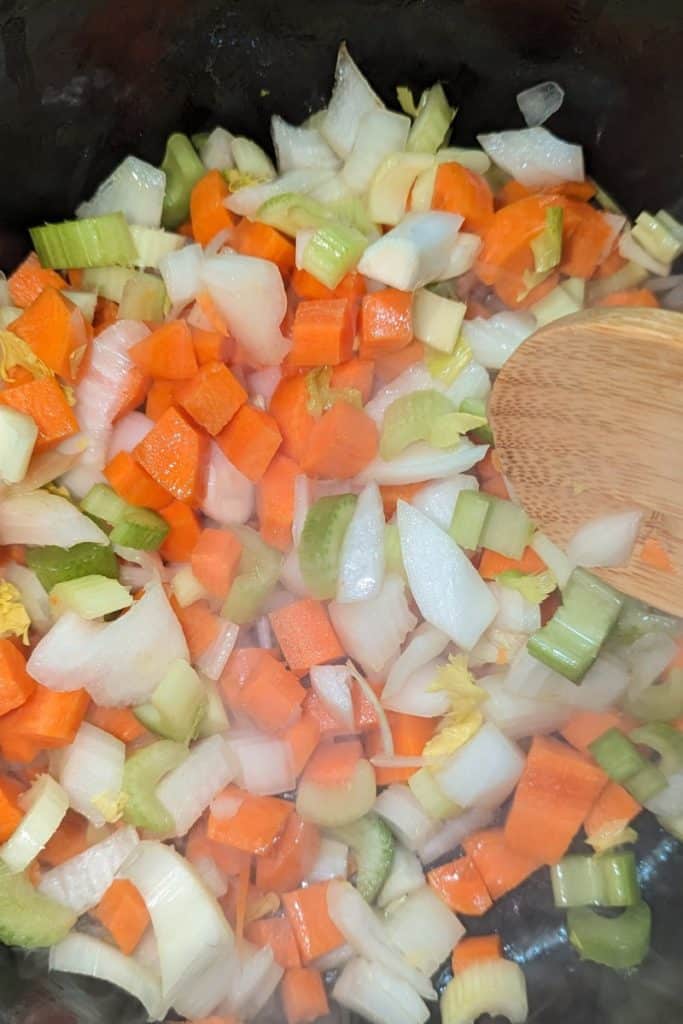 late stage vegetable soup base saute