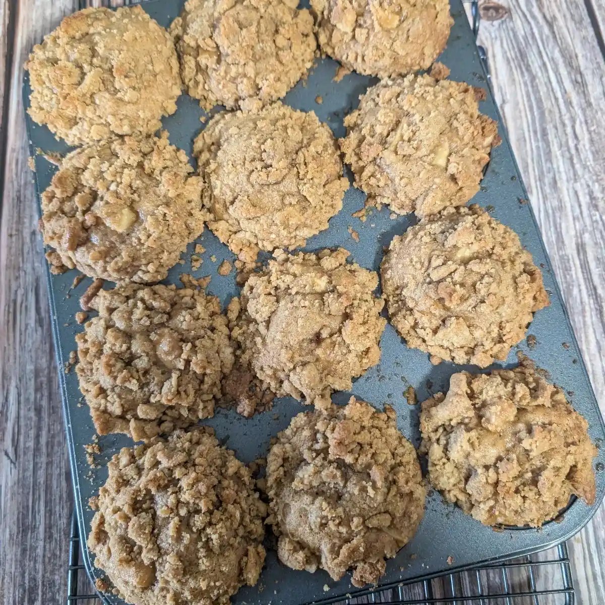 apple chai streusel muffins baked in muffin tin
