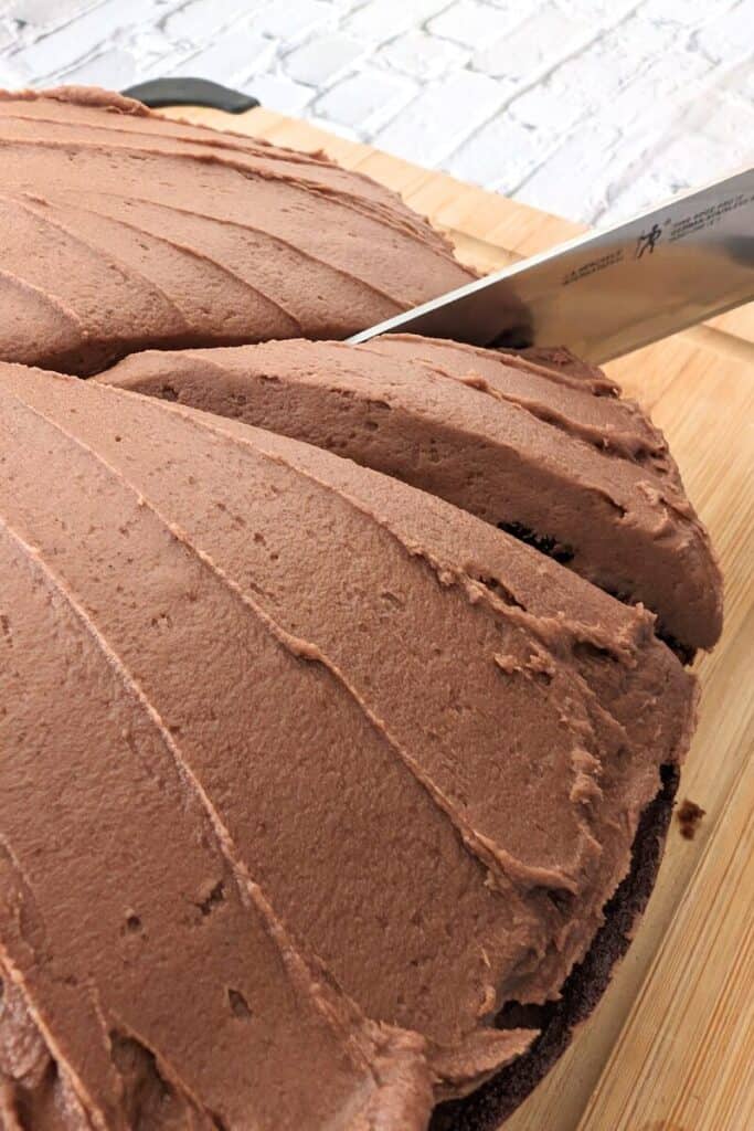 cut a slice of fudge cake