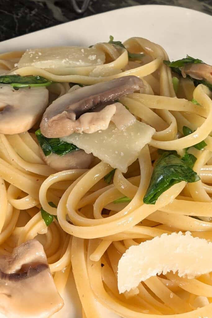 serving mushroom sauced pasta