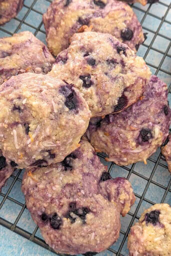 wild blueberry cookies on wire rack
