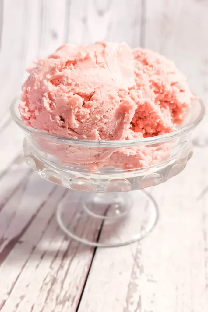 served churned strawberry rhubarb ice cream