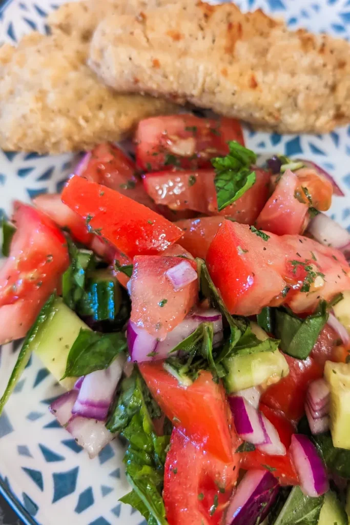 easy tomato cucumber summer salad with fresh basil