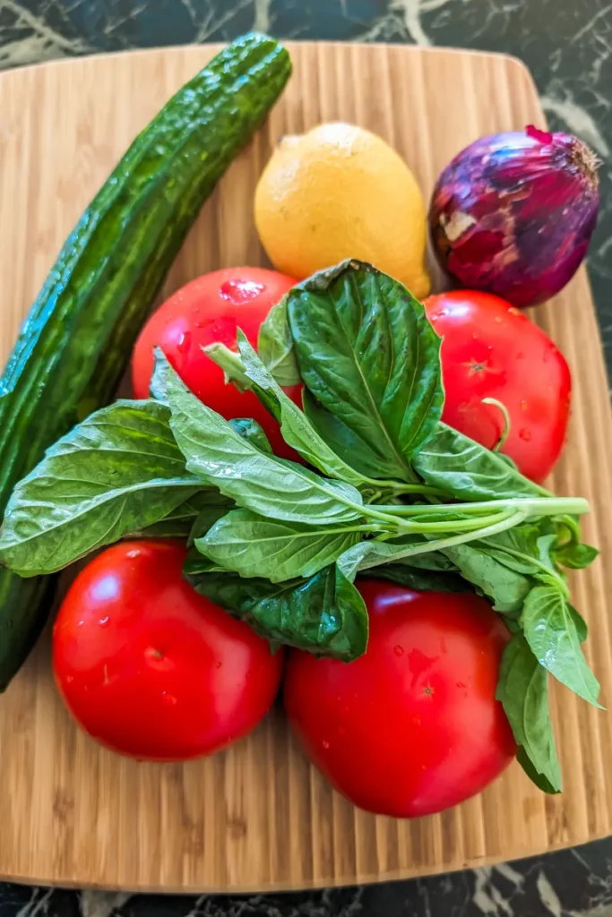 gathering the ingredients for the salad